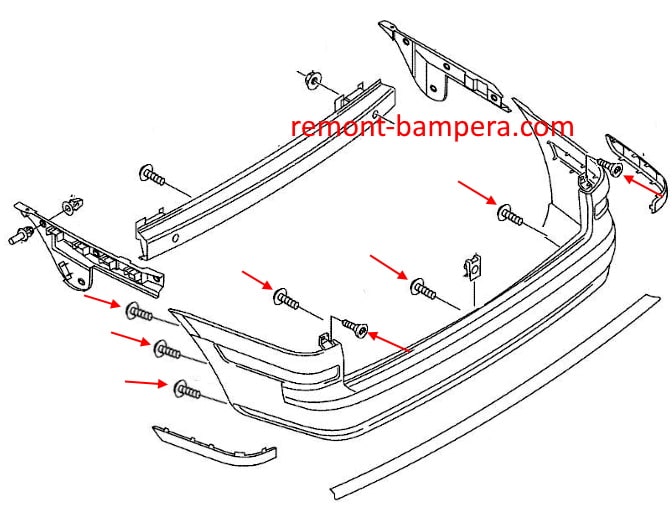Схема крепления заднего бампера SEAT Alhambra I (2000-2010)