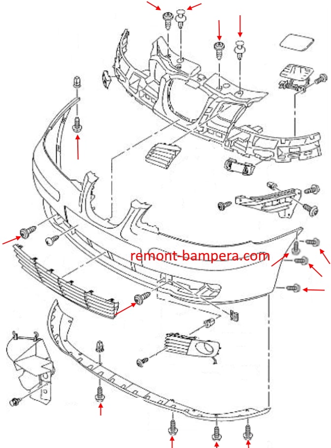 Schema di montaggio del paraurti anteriore SEAT Cordoba II 6L (2003-2009)