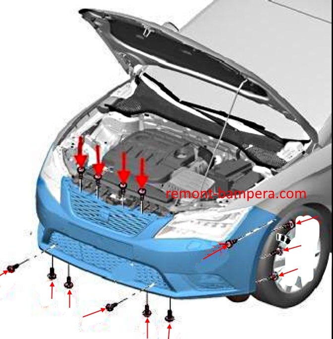 Schema di montaggio del paraurti anteriore SEAT Leon III (2012-2020)