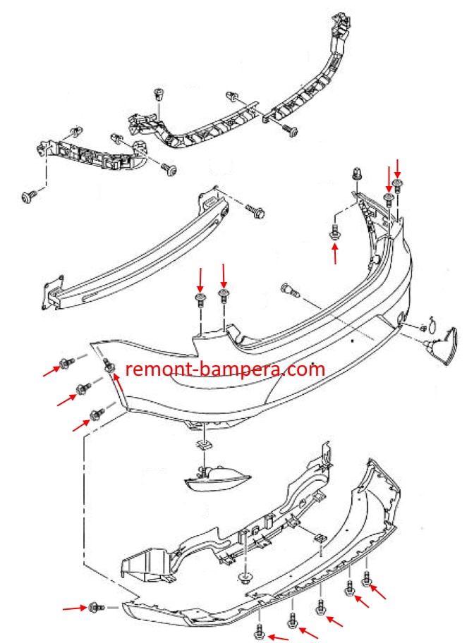 Befestigungsschema für die hintere Stoßstange SEAT Toledo III (2004-2009)