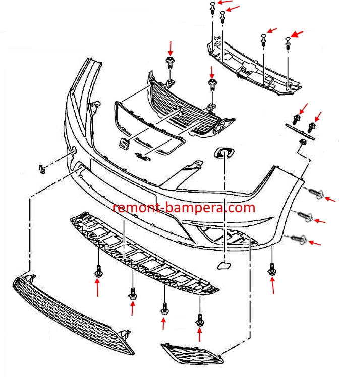 Schema der Montage der vorderen Stoßstange SEAT Toledo IV (2012-2019)