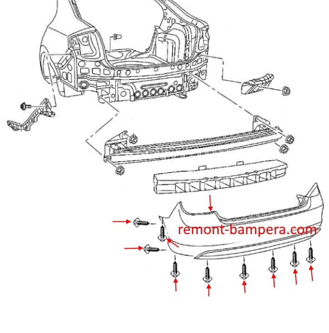 Schema di montaggio del paraurti posteriore SEAT Toledo IV (2012-2019)