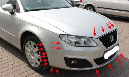 mounting locations for front bumper SEAT Exeo