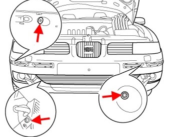 schéma de montage du pare-chocs avant SEAT Ibiza MK2 (1993-2002)