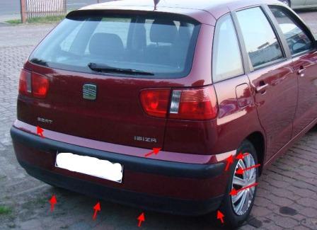 Befestigungspunkte der hinteren Stoßstange SEAT Ibiza MK2 (1993-2002)