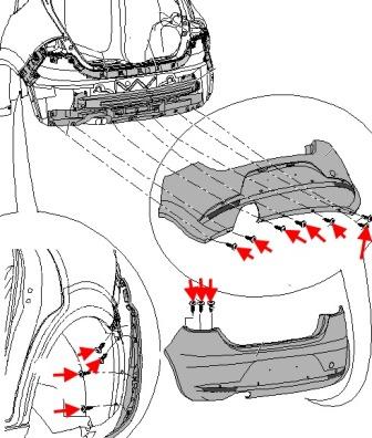 schéma de montage pour le pare-chocs arrière SEAT Leon II (2005 - 2012)