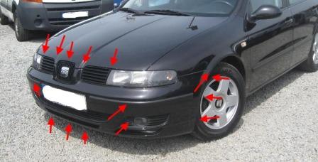 mounting locations for front bumper SEAT Leon I (1999-2005 year)