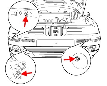 схема крепления переднего бампера SEAT Toledo II (1998-2004)