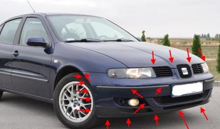 mounting locations for front bumper SEAT Toledo II (1998-2004)
