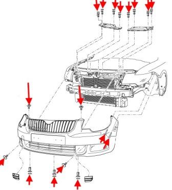 schema montaggio paraurti anteriore SKODA SUPERB 2 (B6)