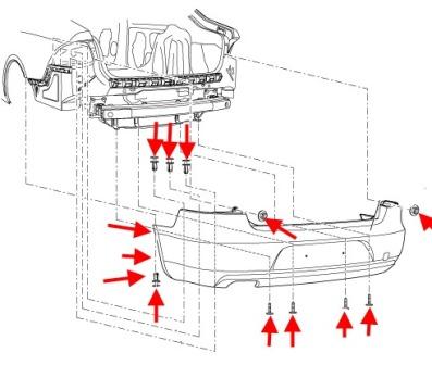 schema di montaggio per paraurti posteriore SKODA SUPERB 2 (B6)