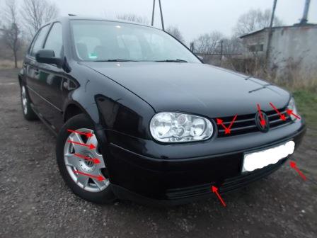 the attachment of the front bumper VW Golf 4