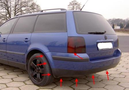 points de fixation pour le pare-chocs arrière VW PASSAT B5