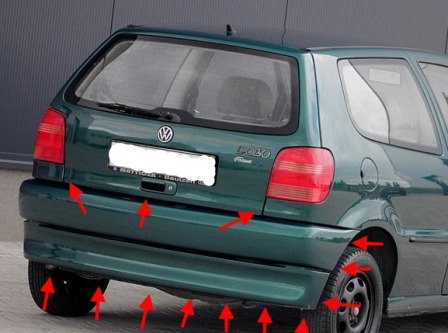 points de fixation pour le pare-chocs arrière VW POLO (jusqu'en 2001)